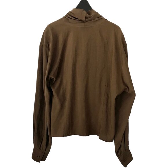 Marco Visconti Brown Shawl Neck Side Button Closure Blouse - Picture 2 of 4